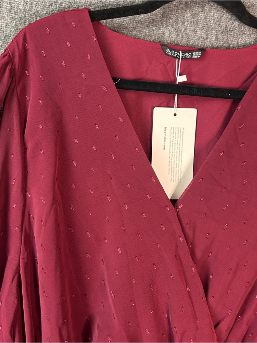 BloomChic Dress Womens 22-24 Red Polka Dot Wrap Maxi Ruffle Long Sleeve Chiffon - Picture 2 of 16